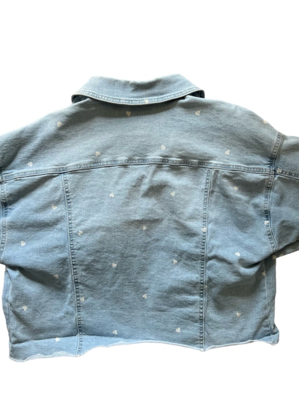 Style & Co Light Wash Cropped Denim Jacket with White Heart Details size Large - Picture 2 of 4